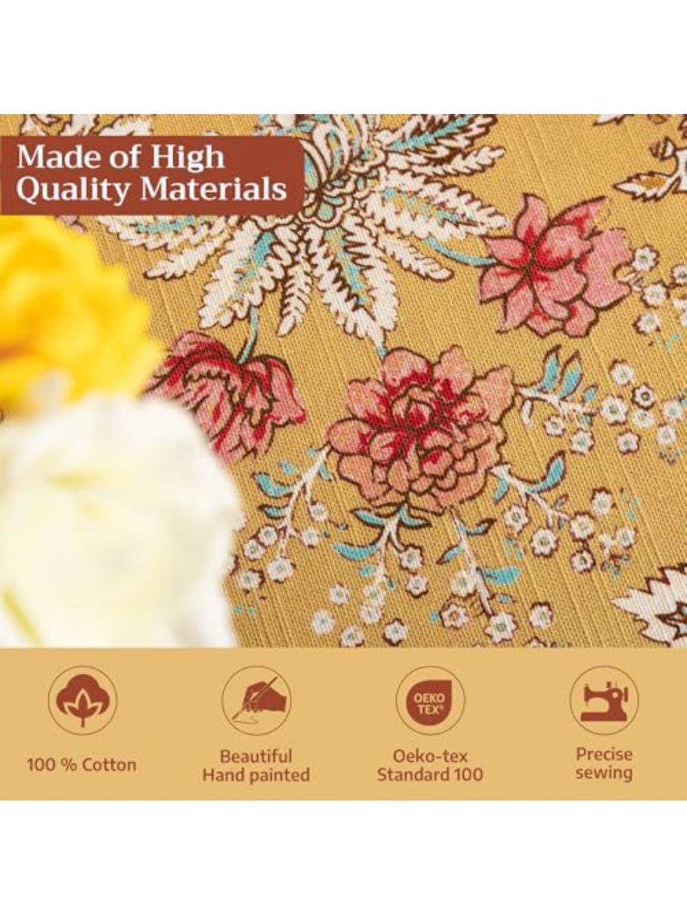 Multicolor Floral Patchwork Tablecloth — Blue, Yellow & Pink - Picture 6 of 8